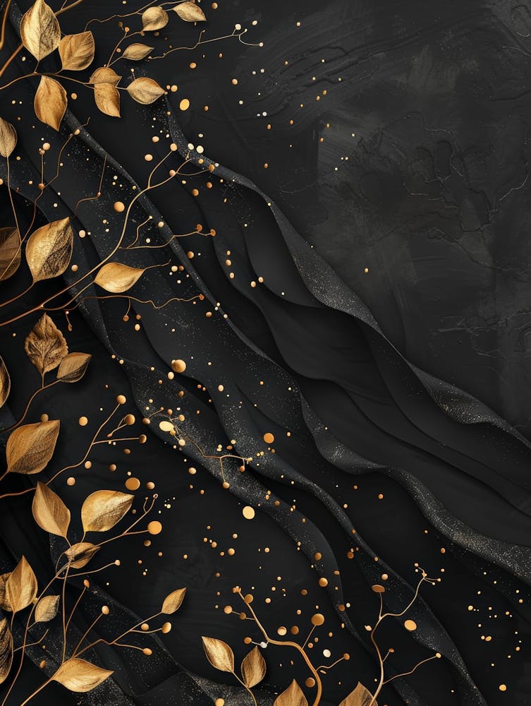 Gold Leaves On A Black Background