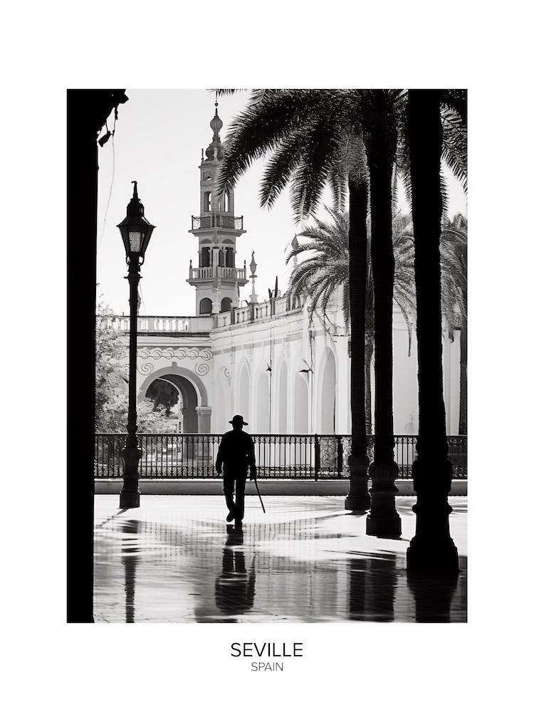 Poster Of Seville, Spain, Black And White Analogue Photography 3