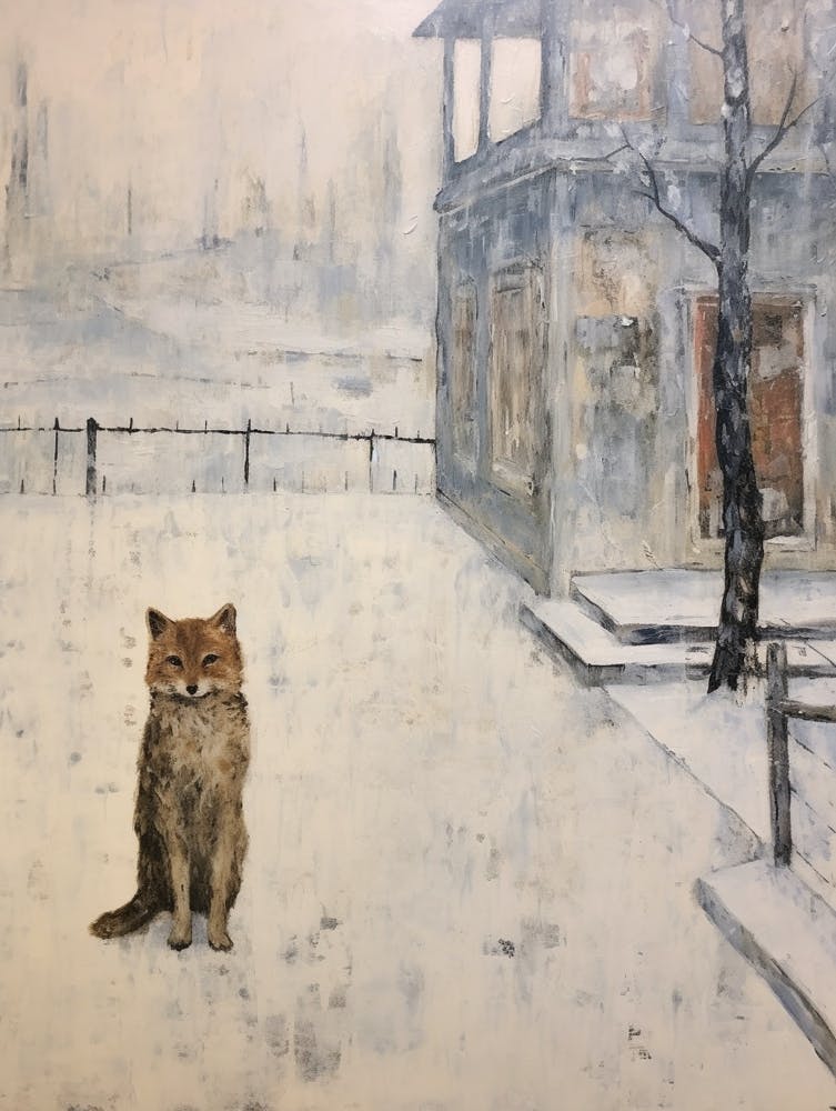 Vintage Winter Animal Painting Fox 2