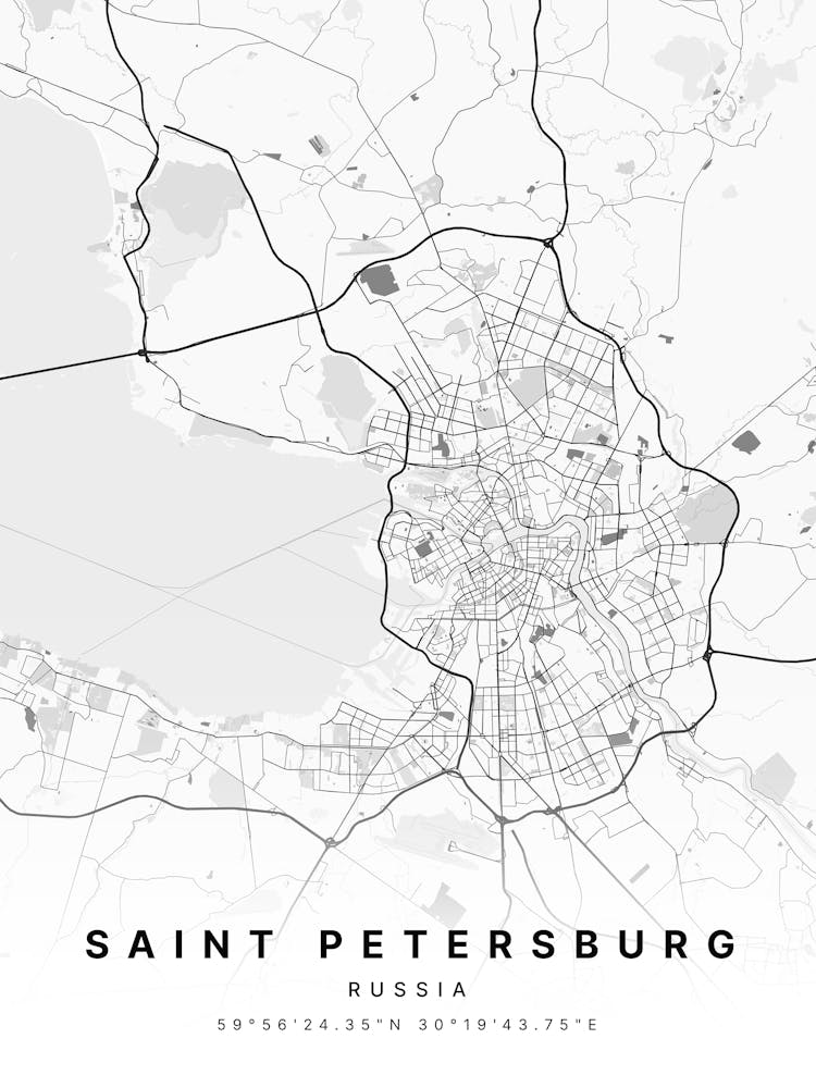 Saint Petersburg Russia White Map