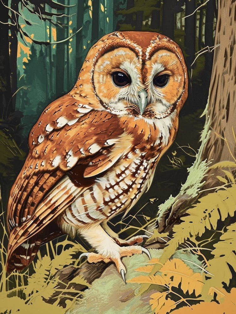 Tawny Owl Relief Illustration 3
