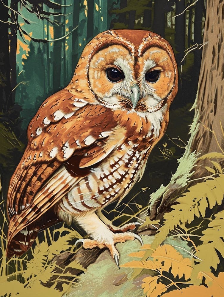 Tawny Owl Relief Illustration 3