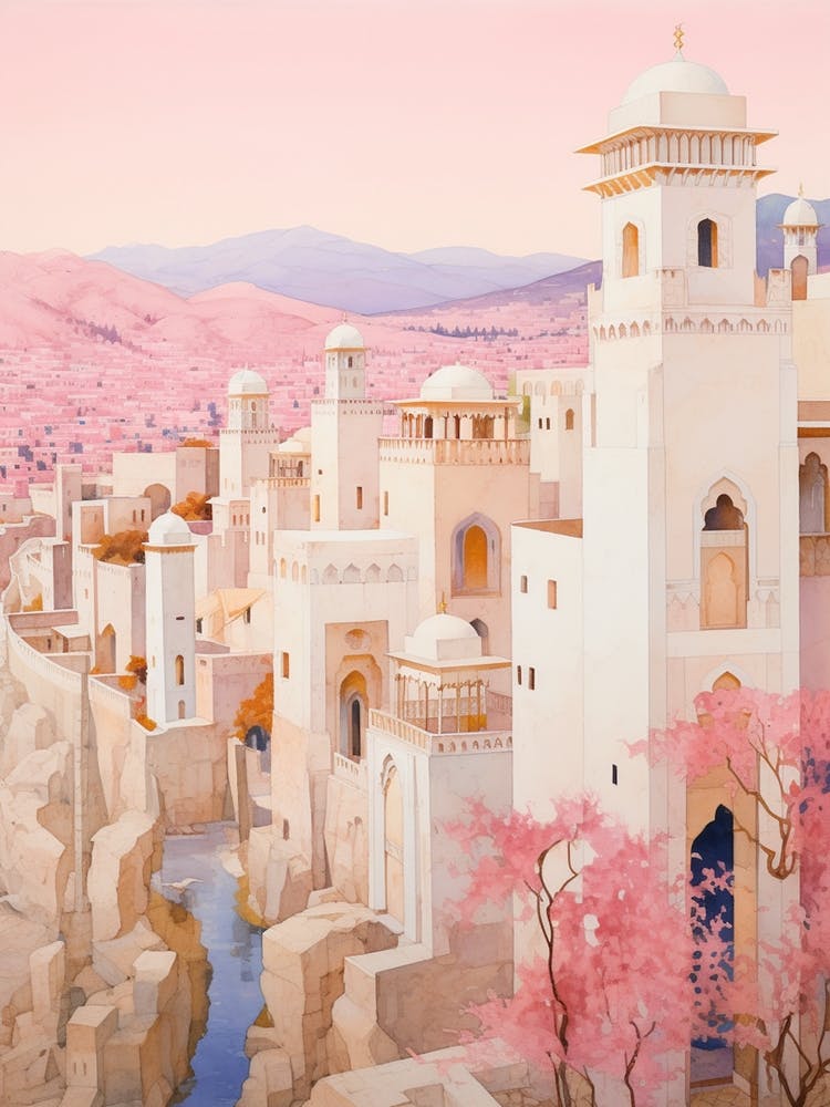 Agadir Morocco 2 Vintage Pink Travel Illustration