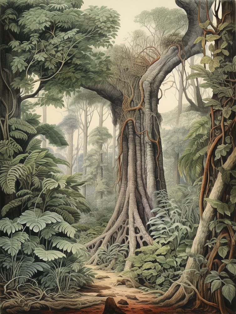 Vintage Jungle Botanical Illustration Rainforest Tree 3