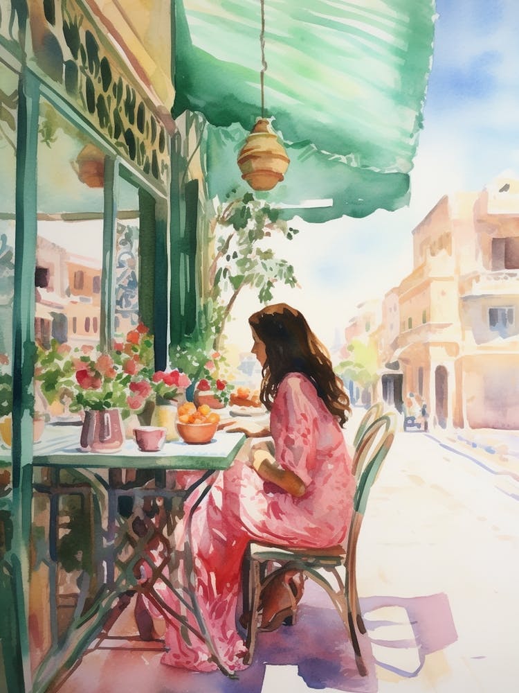 In einem Café in Hurghada Ägypten Aquarell