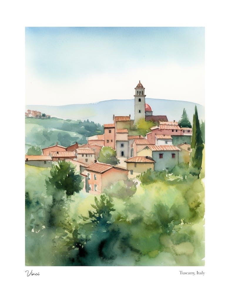 Vinci, Tuscany, Italy 3 Watercolour Travel Poster