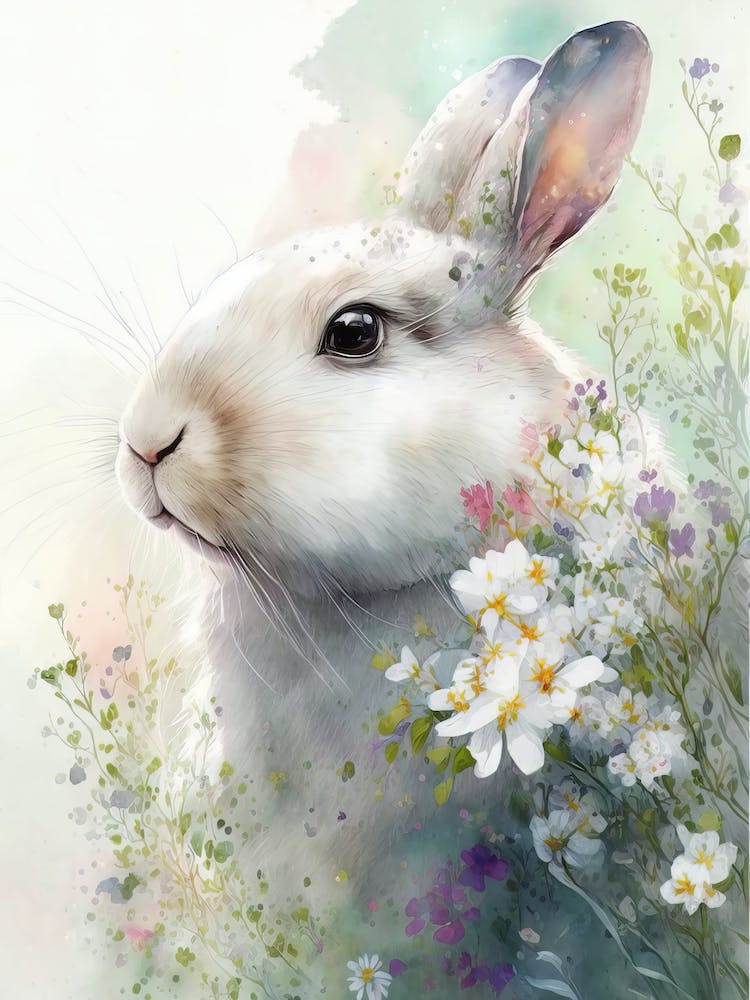 Rabbit And Flowers 1