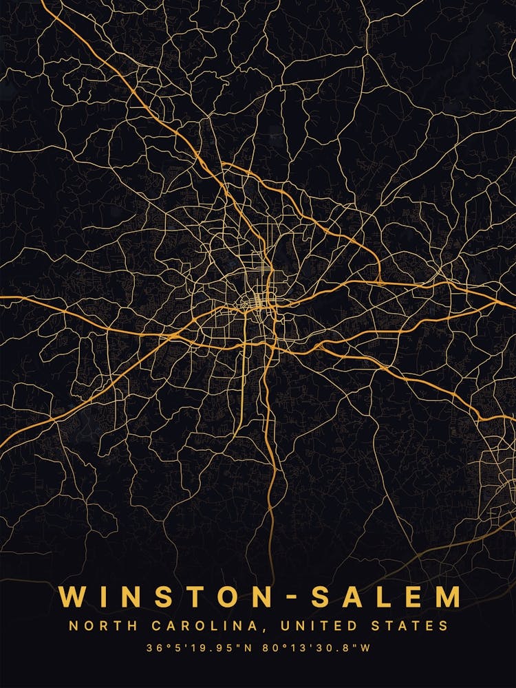 Winston Salem North Carolina Usa Black And Gold Map