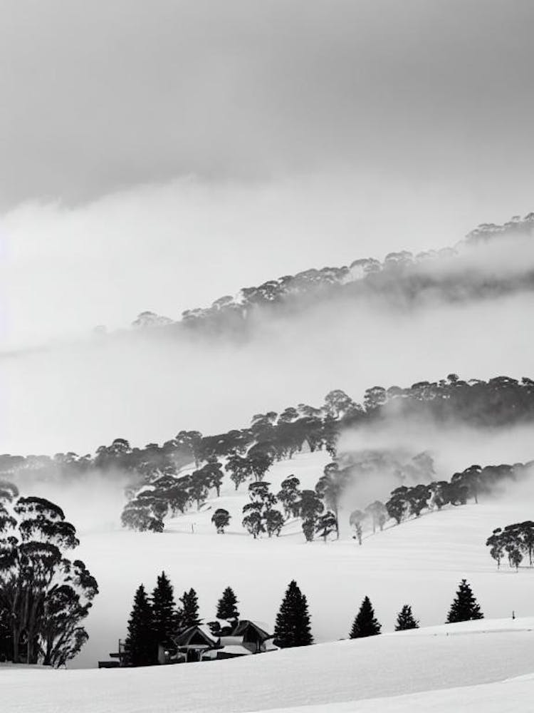 Thredbo, Australia Black And White Skiing Poster