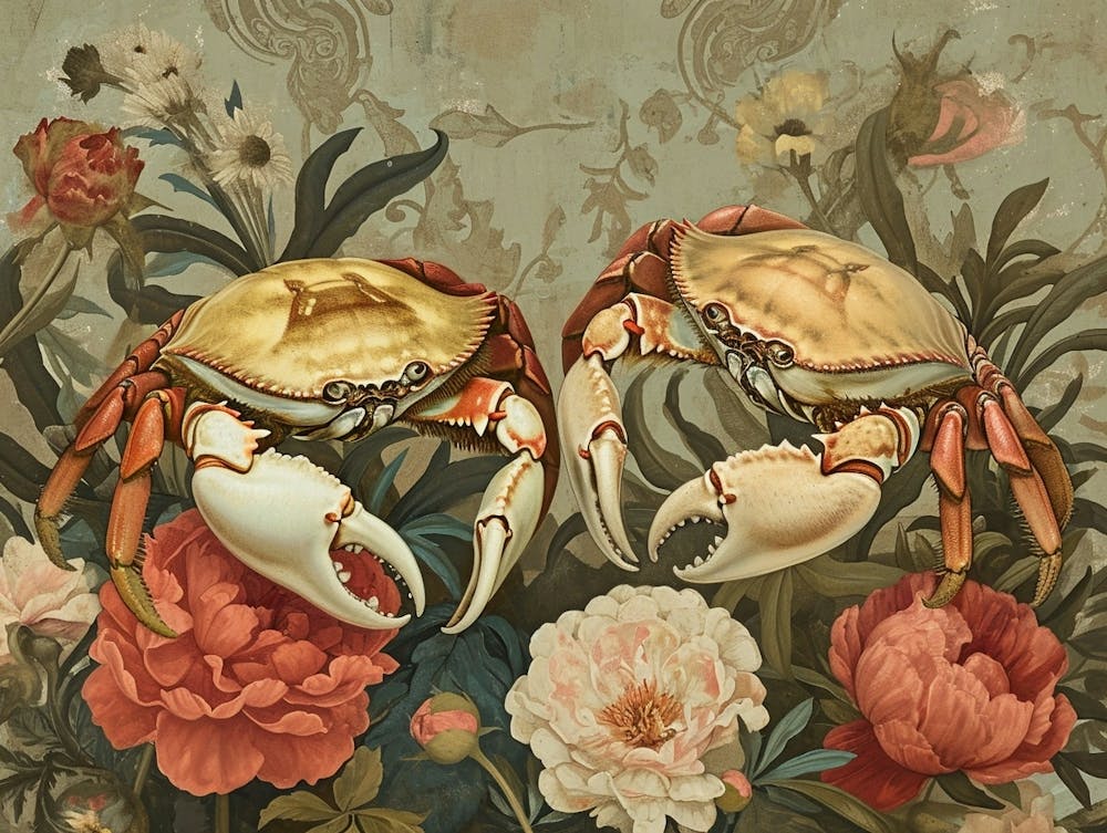 Floral Animal Illustration Crab 1