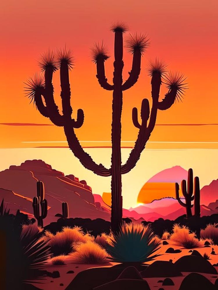 Joshua Trees At Sunset Retro Illustration (3)
