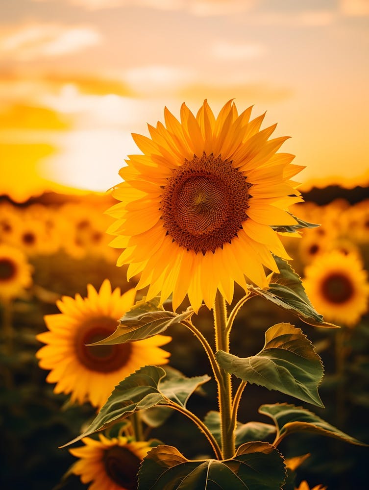 Field of Sunflowers At Sunset