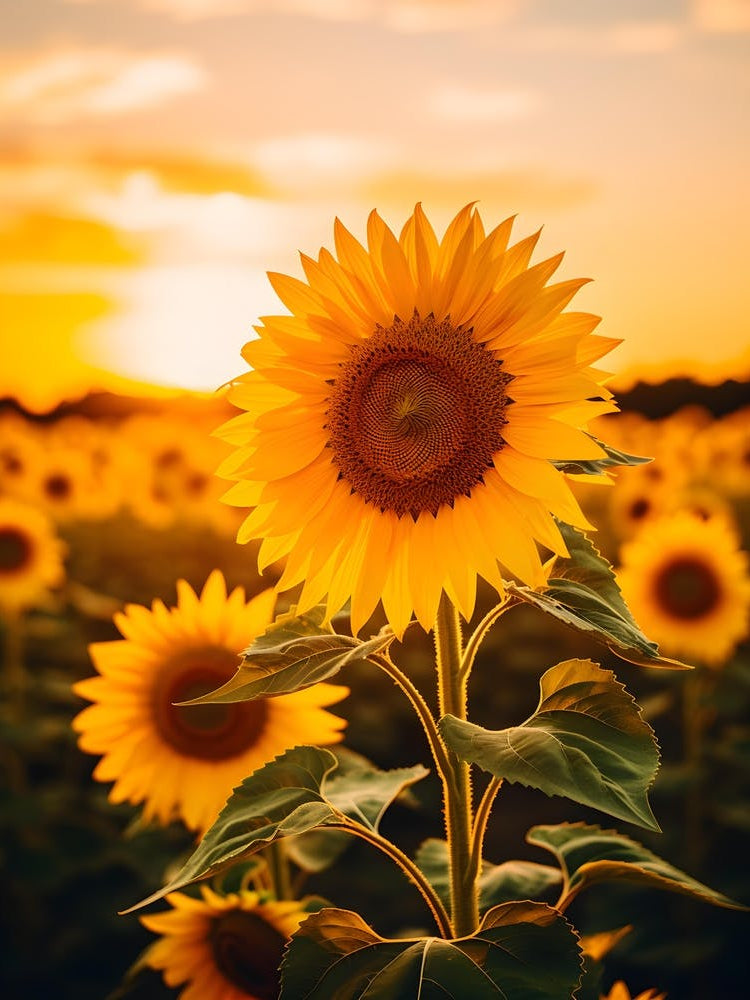 Field of Sunflowers At Sunset