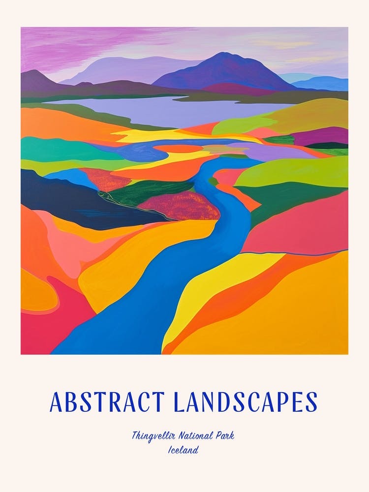 Colourful Abstract Thingvellir National Park Iceland 4 Poster Blue