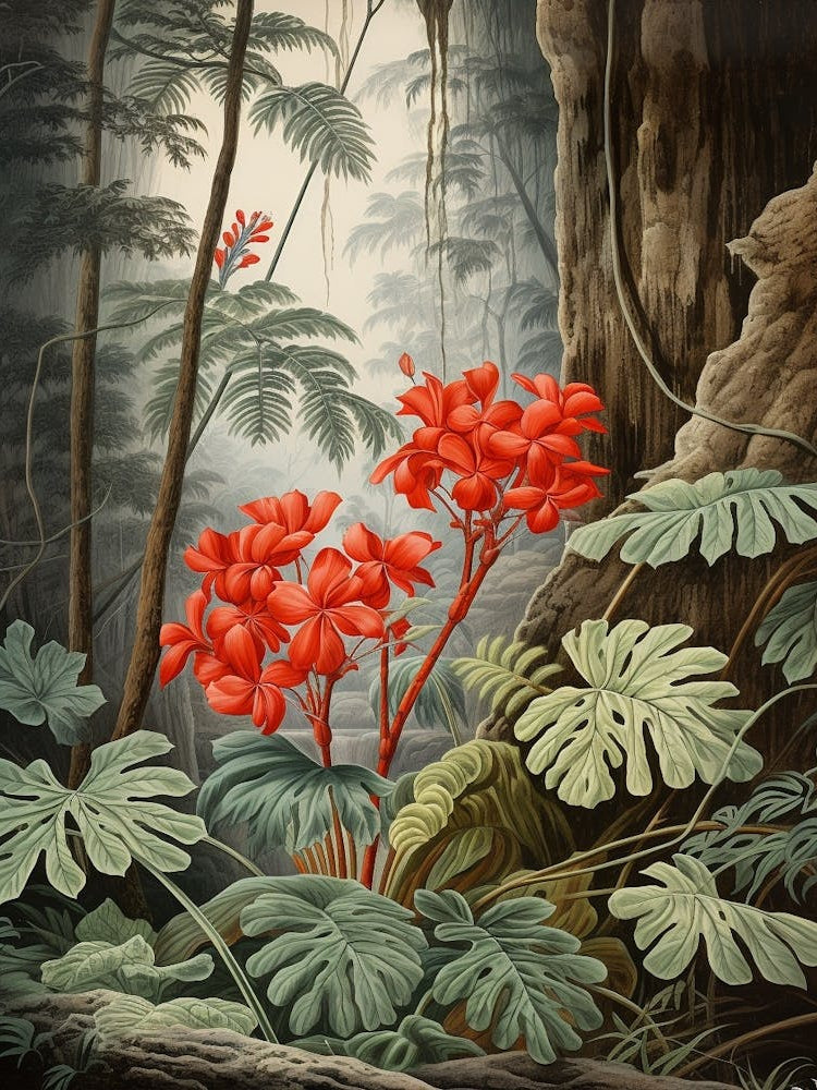 Vintage Jungle Botanical Illustration Jungle Geranium 2