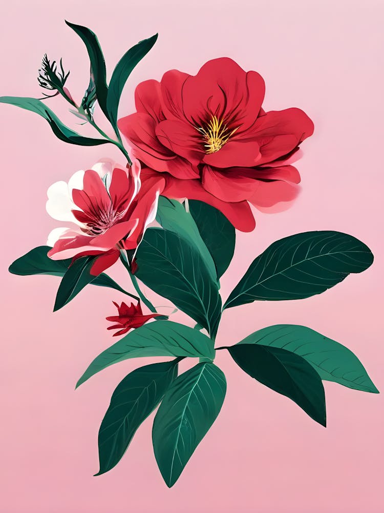 Red Roses On Pink Background