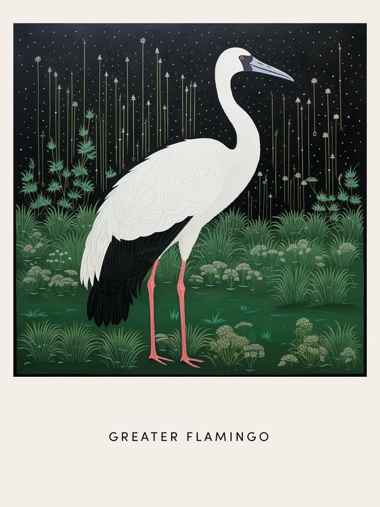 Ohara Koson Inspired Bird Painting Greater Flamingo 4 Poster