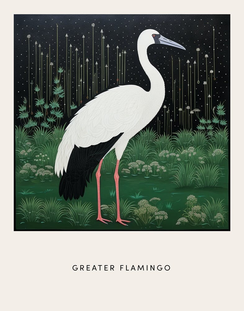 Ohara Koson Inspired Bird Painting Greater Flamingo 4 Poster
