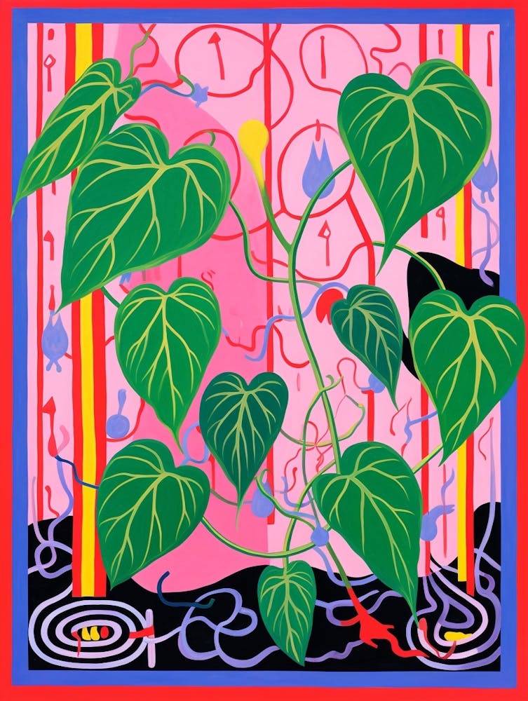 Pink And Red Plant Illustration Philodendron 2