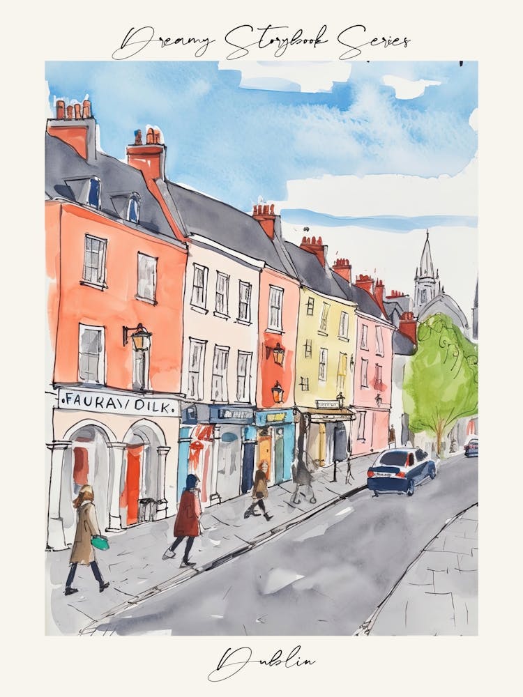 Poster Of Dublin, Dreamy Storybook Illustration 1