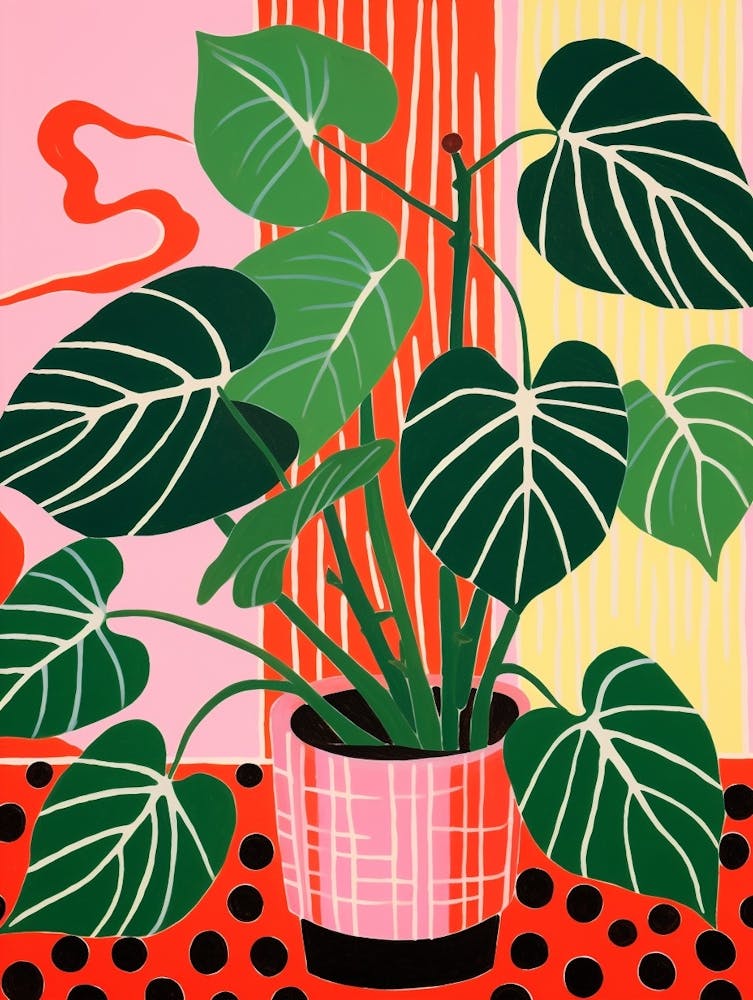 Rosa und Rote Pflanzenillustration Monstera 4