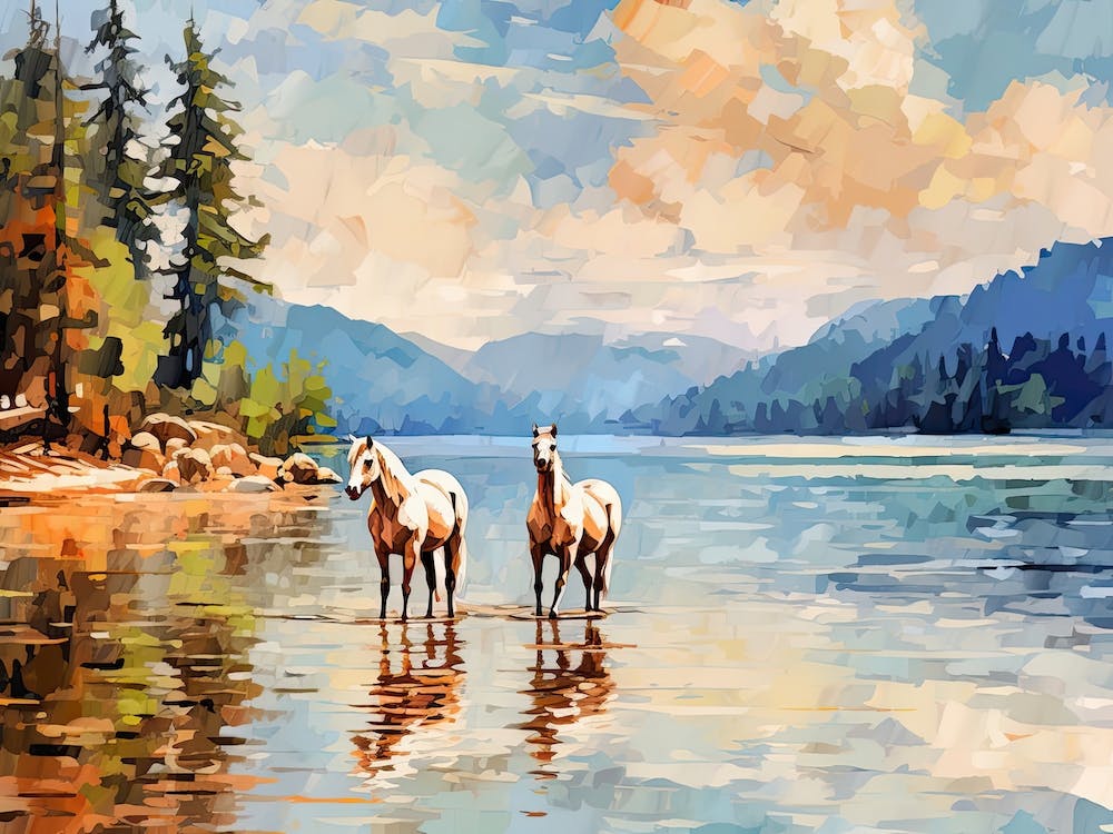 Horses Painting In Bled, Slovenia, Landscape 4