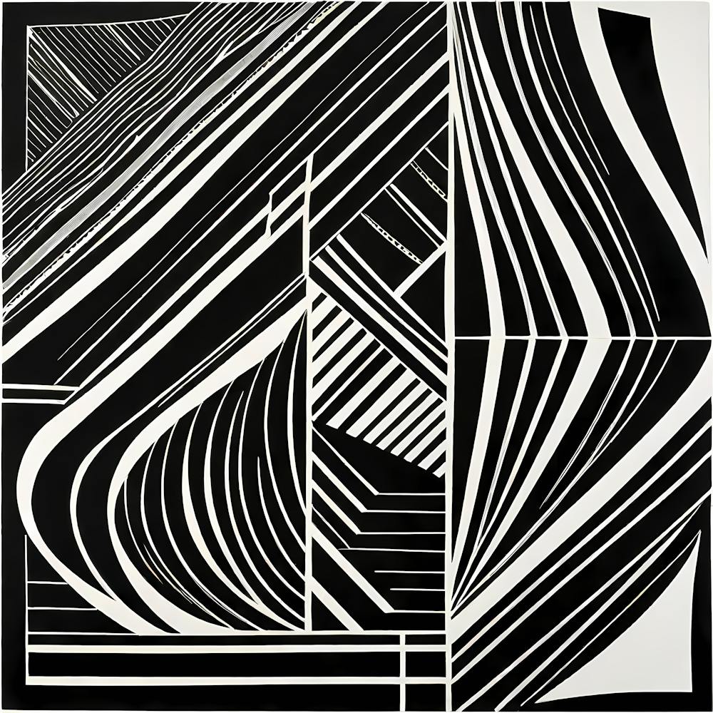 Mid Century Inspired Linocut Abstract Black And White art, 127