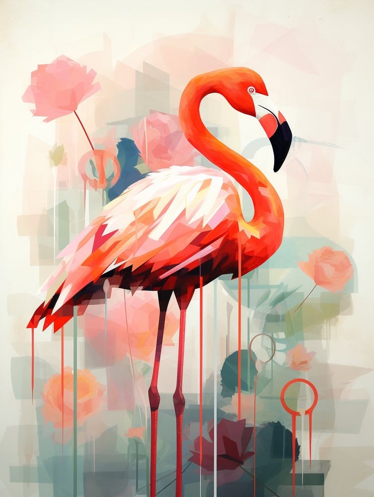 Bird Painting Collage Greater Flamingo 1