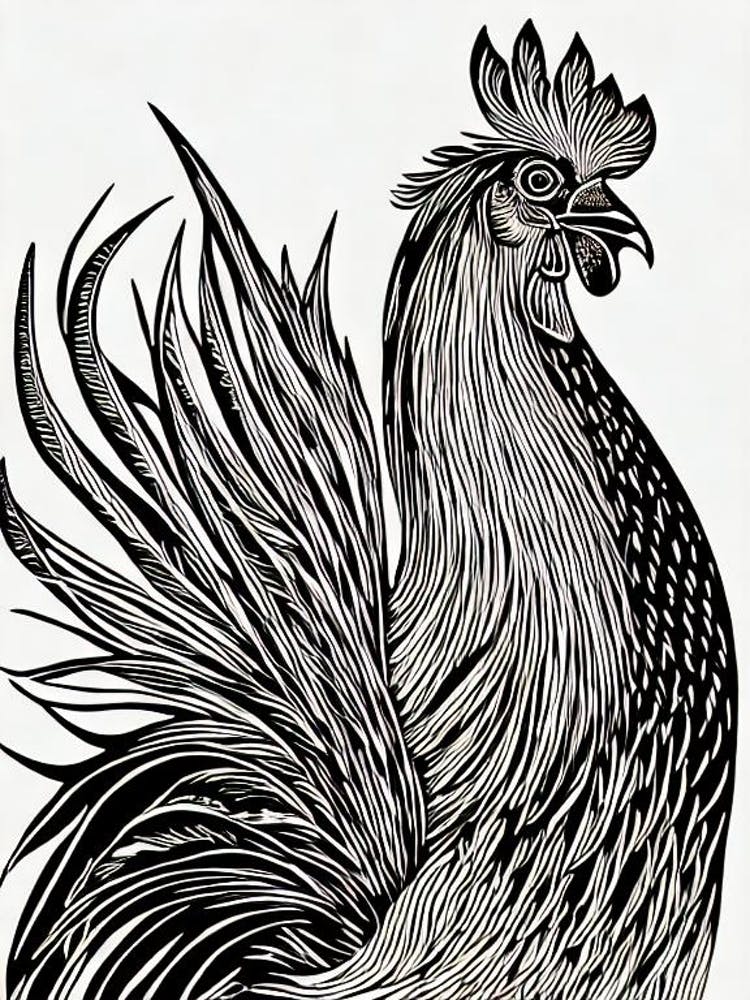 Rooster 2 Linocut Bird