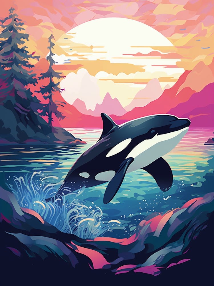 Orca Whale In The Moonlight Pastel Illustration 2