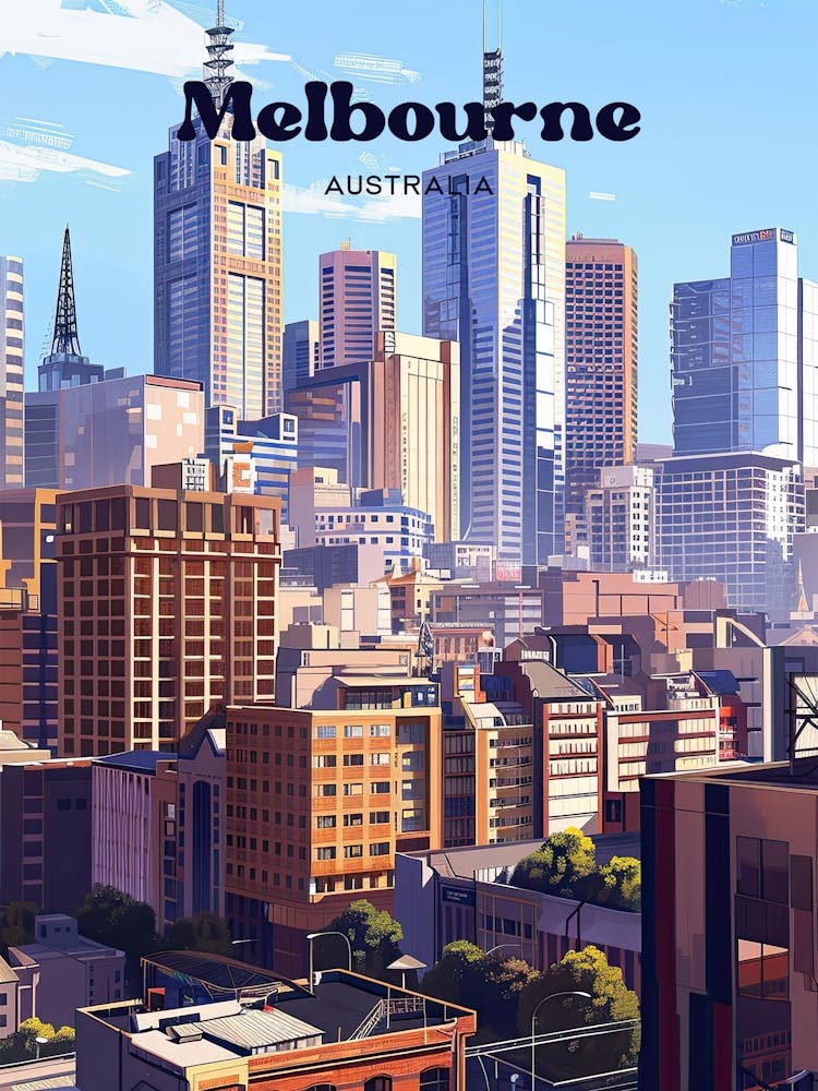Melbourne Australie Illustration de Voyage Numérique Paysage Urbain