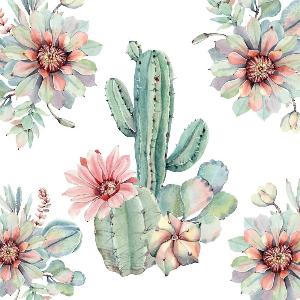 Watercolor Cactus Pattern Floral Boho Painting