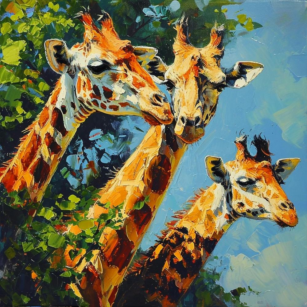 Portrait De Troupeau De Girafe Coup De Pinceau 4