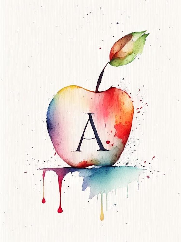 A  Apple, Letter, Alphabet Minimalist Watercolour 1