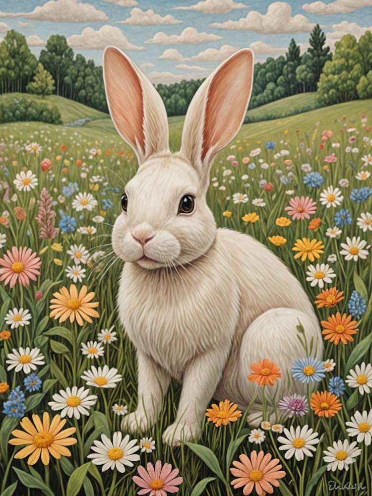 White Rabbit In A Meadow