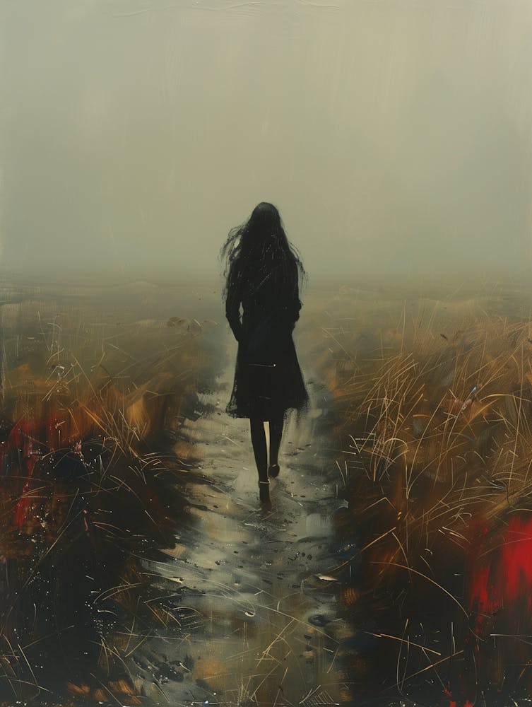 Woman Walking In The Fog