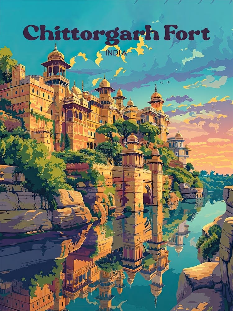 Chittorgarh Fort India Chittod Fort Digitale Reiseillustration
