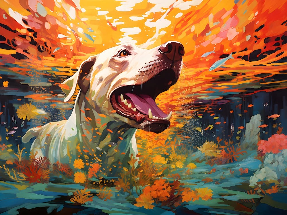 Great Dane Dog Swimming In The Sea