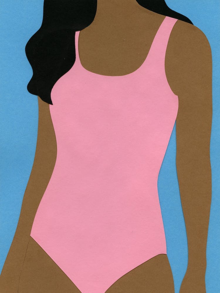 Pink Swimsuit Black Hair