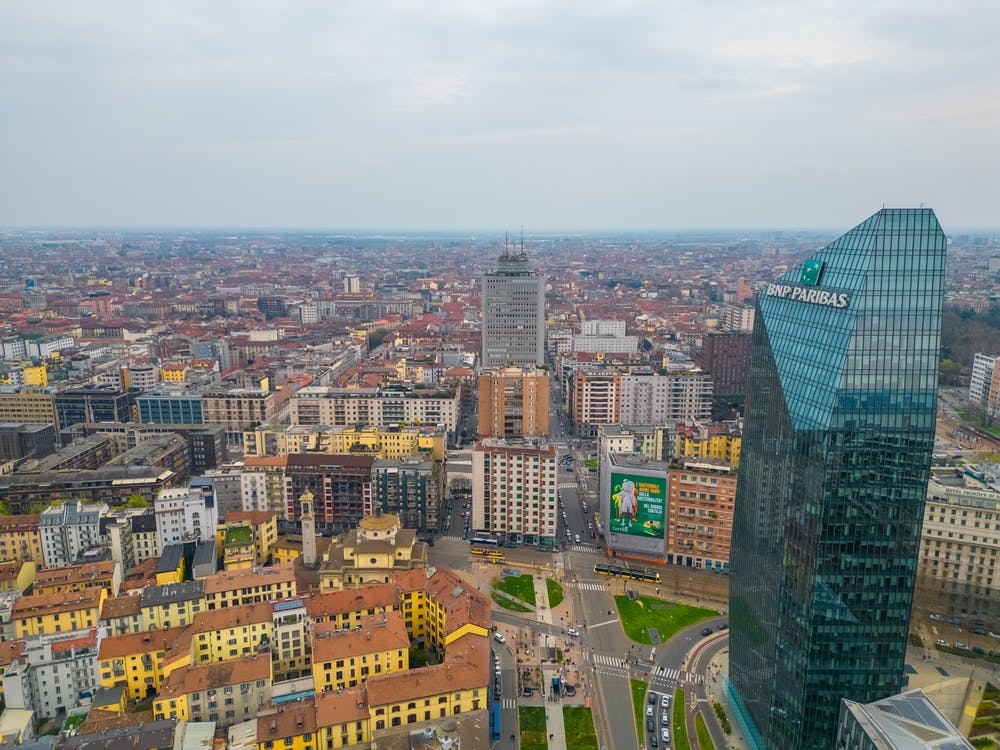 Foto Italia, Skyscrapers aerial view Milan