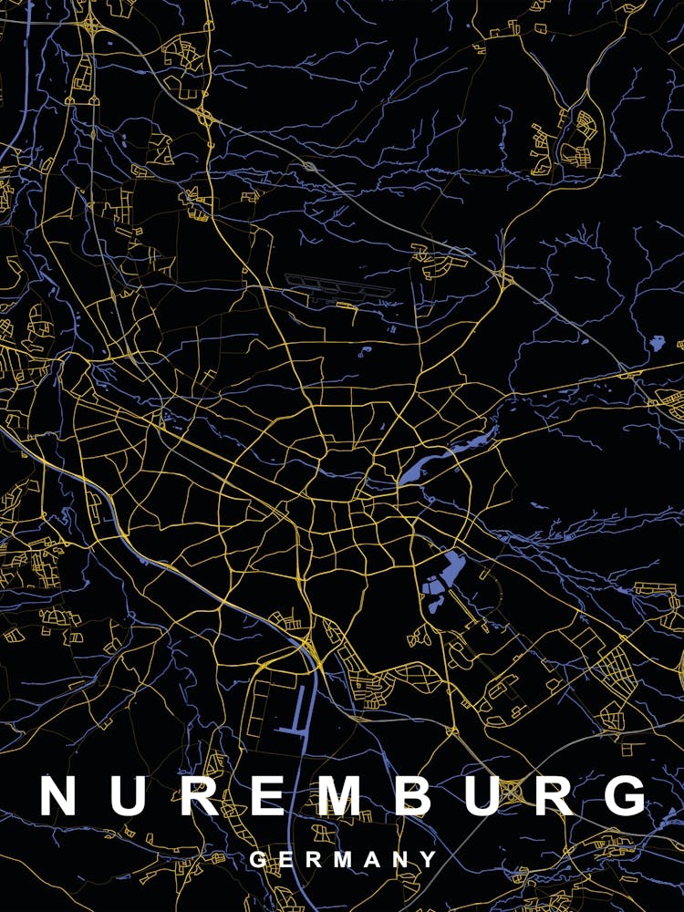 Nuremburg Germany City Map Black and Gold