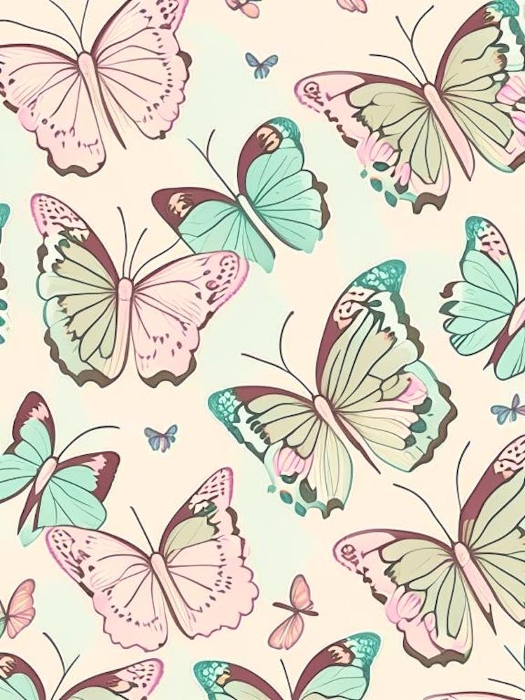 Butterflies Repeat Pattern Vintage Pastel 2