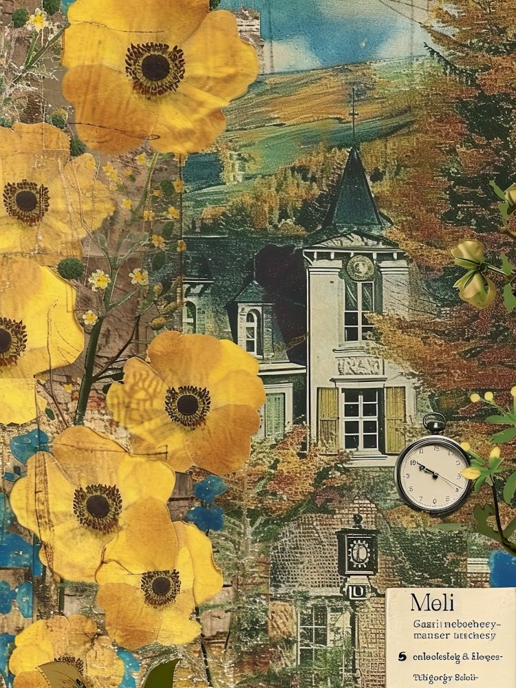 Yellow Flowers Scrapbook Collage Cottage 3