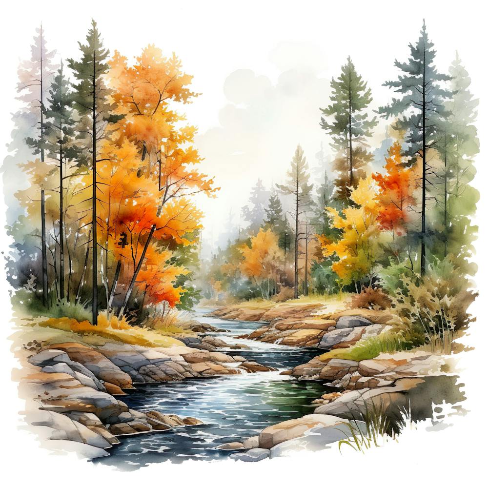Watercolor Of Autumn Forest 6