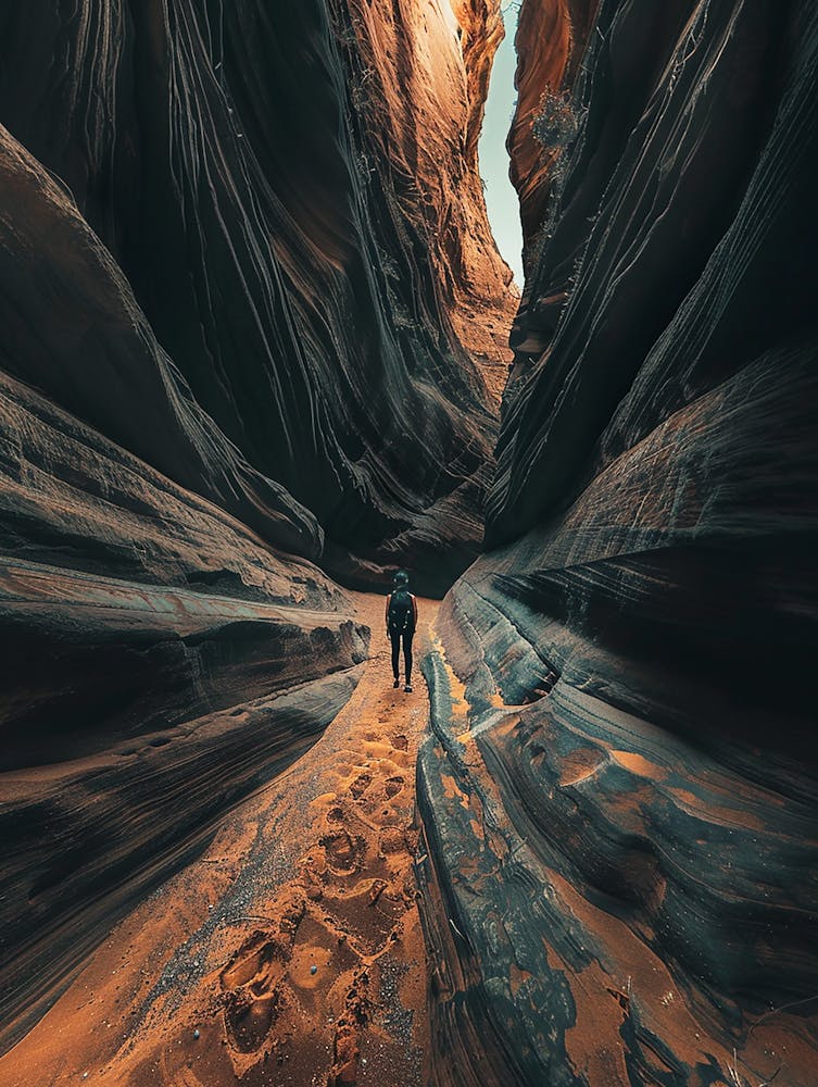 Man Walking Through A Canyon