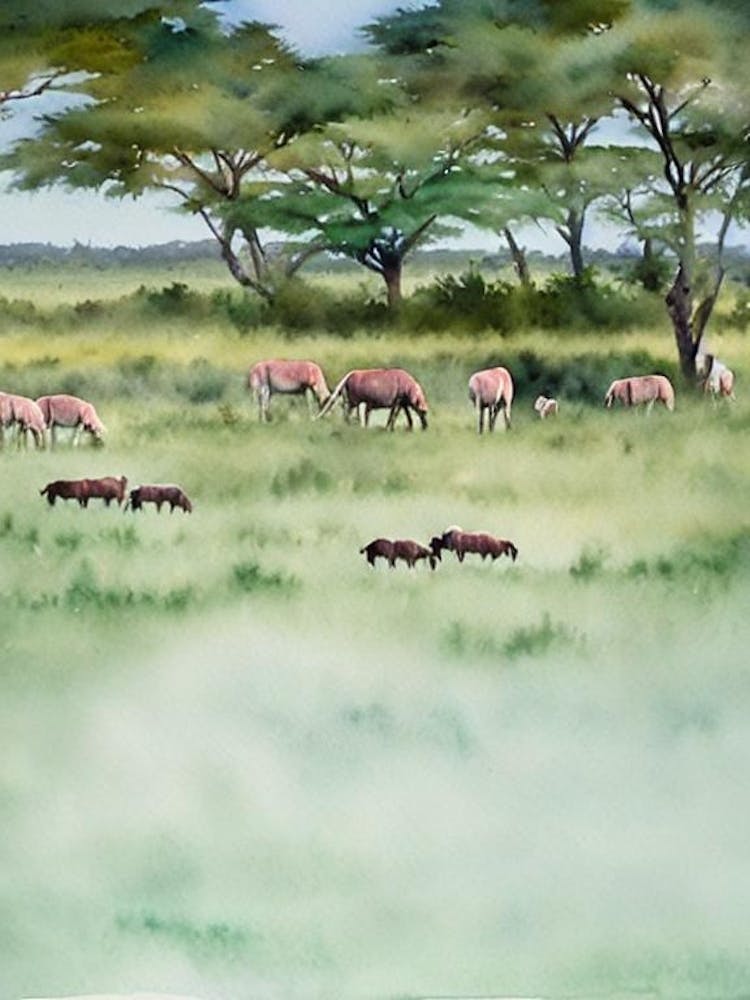 Maasai Mara National Park Kenya Water Colour Poster
