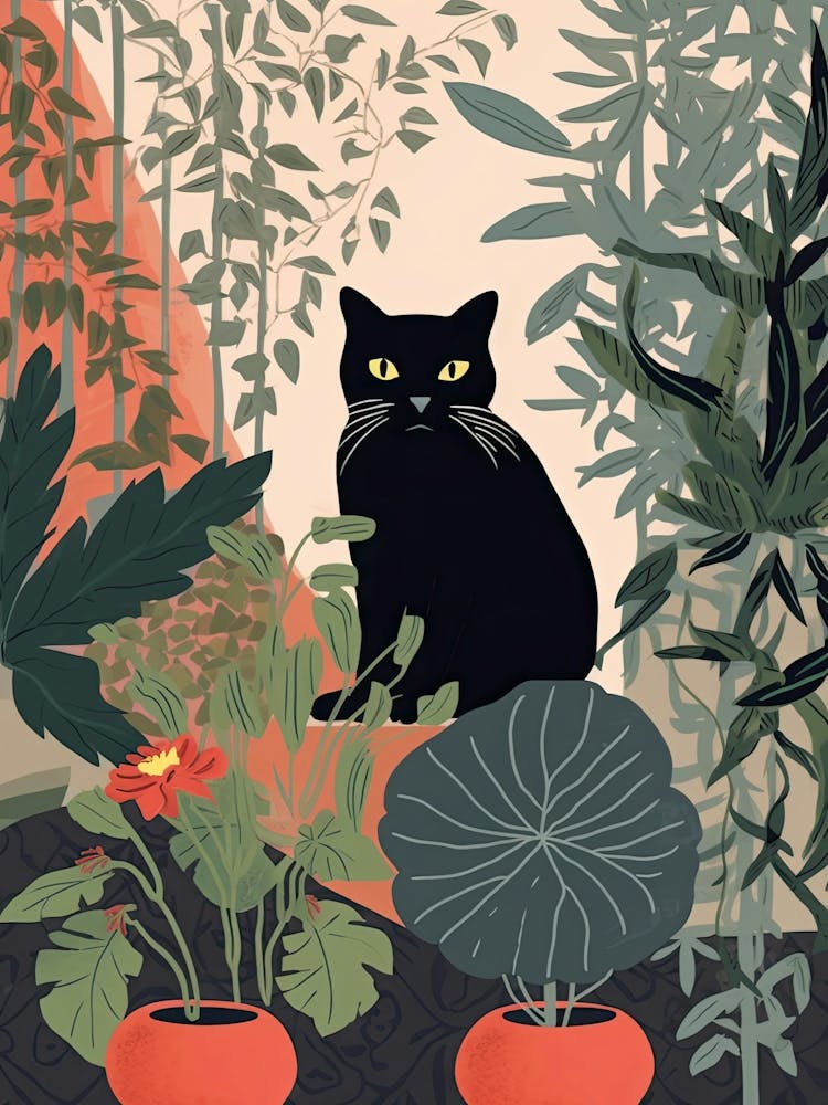 Black Cat And House Plants 2