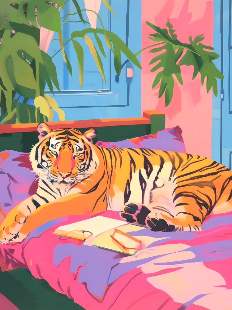 Tiger Print Maximalist Wall Art Pink Kitsch Aesthetic Trendy