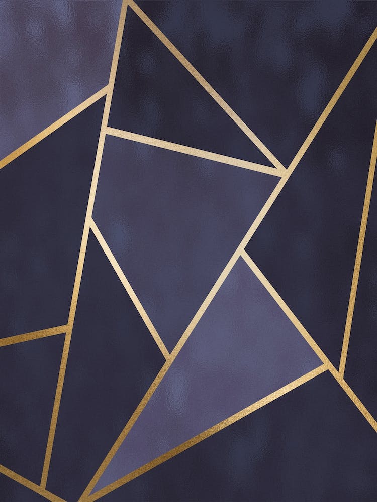 Dark And Lighter Blue Abstract Shapes With Gold Trim