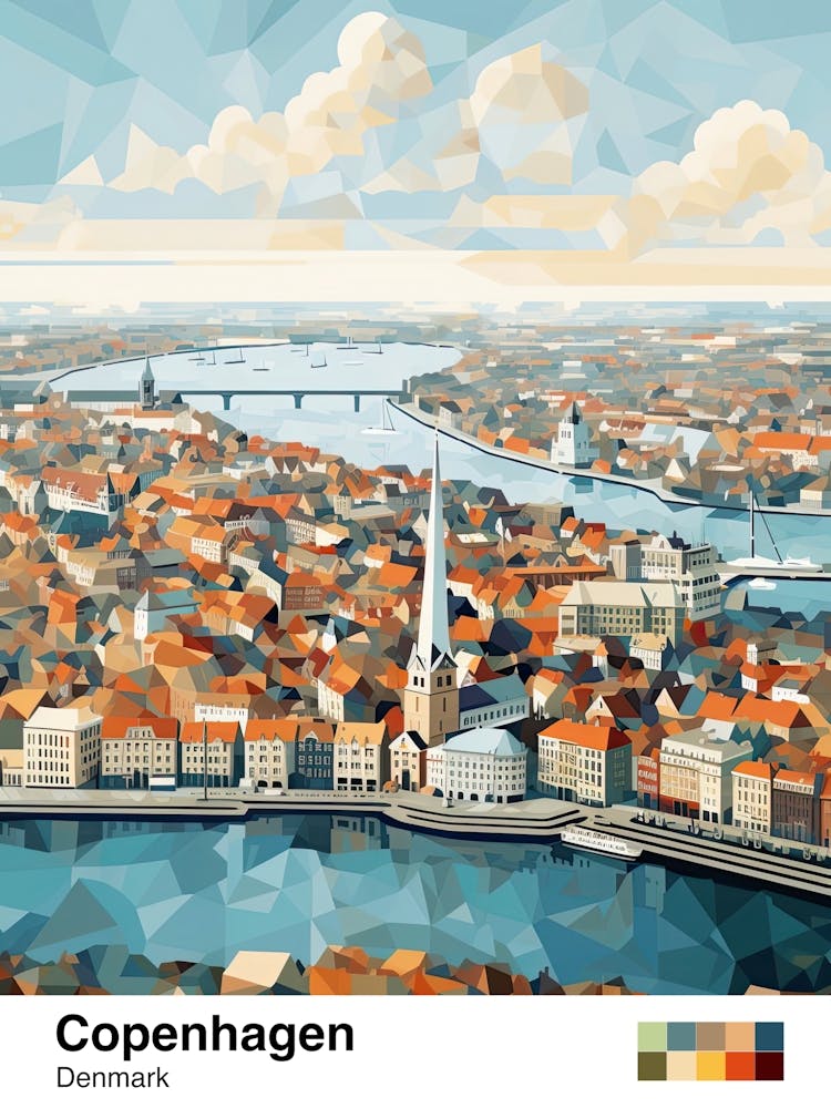 Copenhagen, Denmark, Geometric Illustration 3 Poster